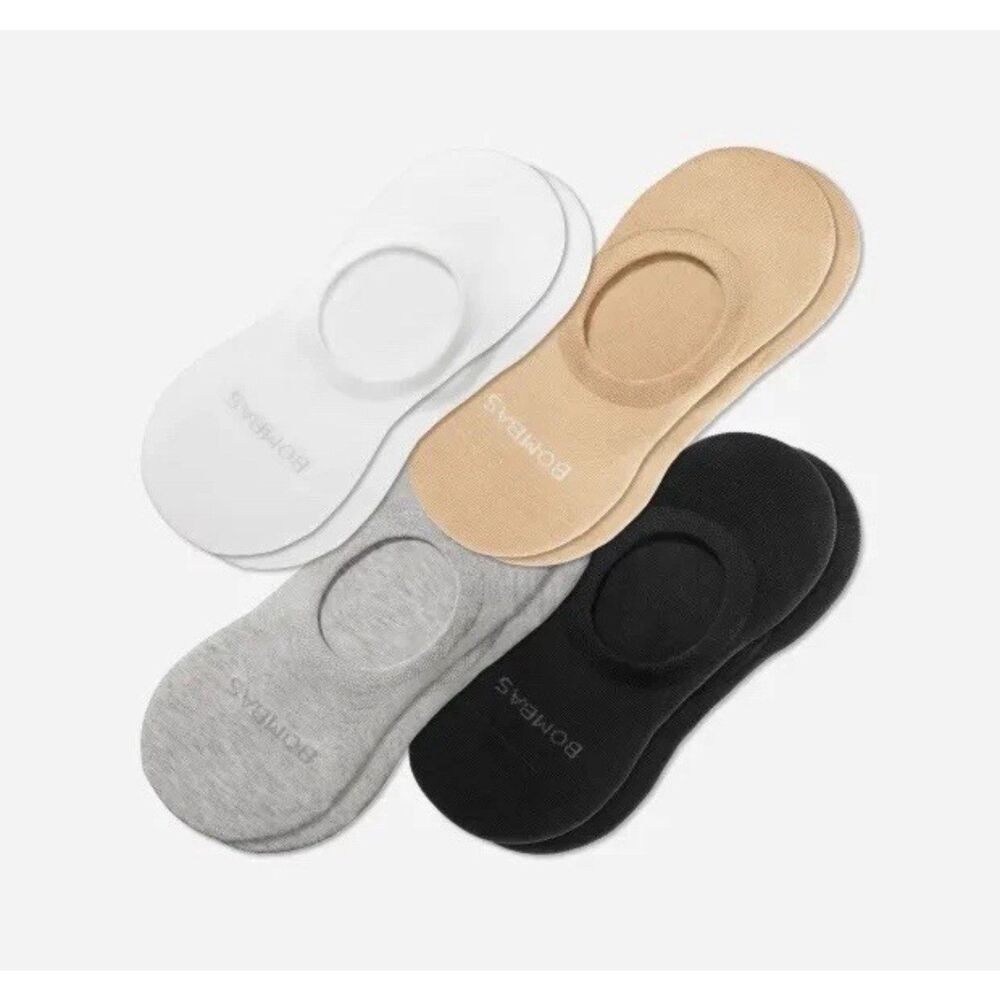 4-Pack Bombas Mens Womens Unisex Basic Colors Cushioned No Show Socks Size Med
